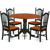 East West Furniture DLDO5-BCH-W Dublin 5-teiliges modernes Set, bestehend aus einem runden Holztisch mit Dropleaf und 4 Küchen-Esszimmerstühlen, 106,7 x 107,7 cm, Schwarz und Kirsche