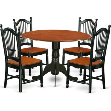 East West Furniture DLDO5-BCH-W Dublin 5-teiliges modernes Set, bestehend aus einem runden Holztisch mit Dropleaf und 4 Küchen-Esszimmerstühlen, 106,7 x 107,7 cm, Schwarz und Kirsche