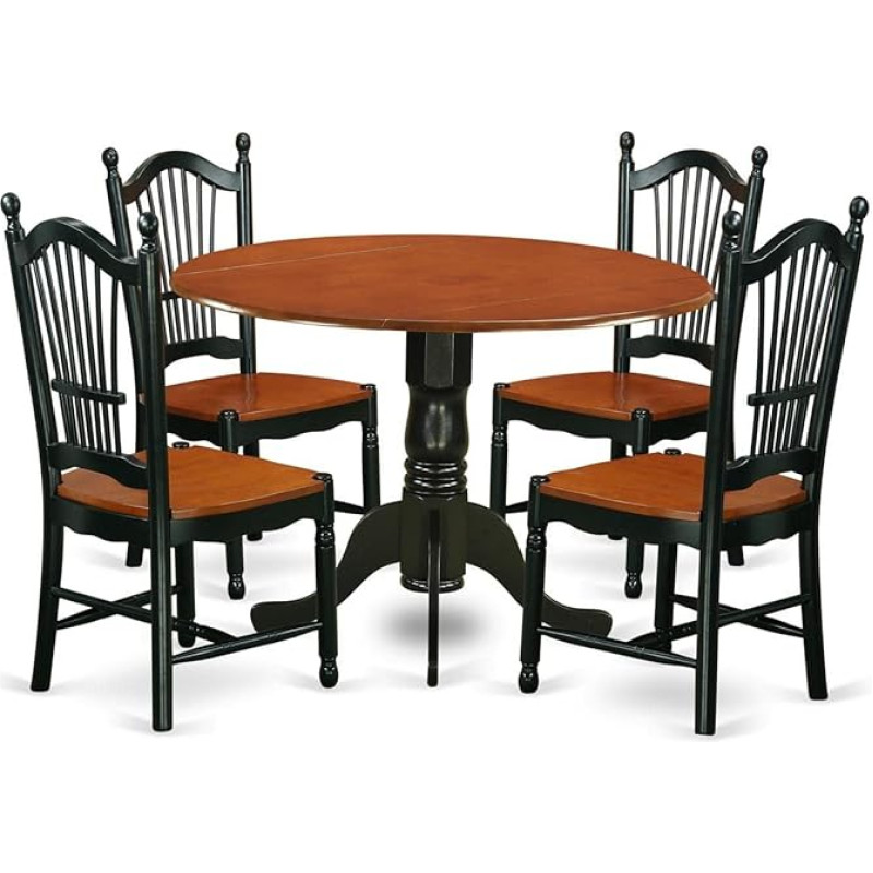 East West Furniture DLDO5-BCH-W Dublin 5-teiliges modernes Set, bestehend aus einem runden Holztisch mit Dropleaf und 4 Küchen-Esszimmerstühlen, 106,7 x 107,7 cm, Schwarz und Kirsche