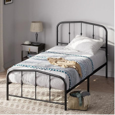 Zinus Heidi 90 x 190 cm - Metal Single Bed with Headboard and Base - 31 cm Height - Black