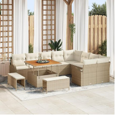 Rantry 12-teiliges Garten Sofa Set mit Kissen Beige Poly Rattan Akazie Gartenlounge Model3364376