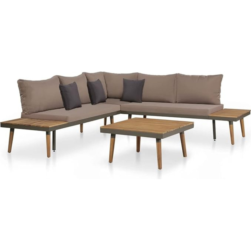 Homgoday 4 Piece Garden Sofa Set with Cushions Brown Acacia Wood Sofa Bed Living Room Sofa Modern Sofa