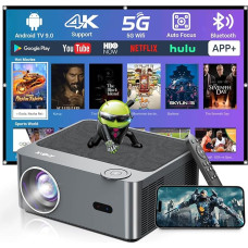 XGODY A45 Android projektor toetab 4K Native 1080P FHD projektorit, 500 ANSI autofookusega projektor koos 2.4/5G WiFi ja 5.0 Bluetoothiga, nutikas kodukino videoprojektor koos Netflix YouTube 8000+ rakendusega.