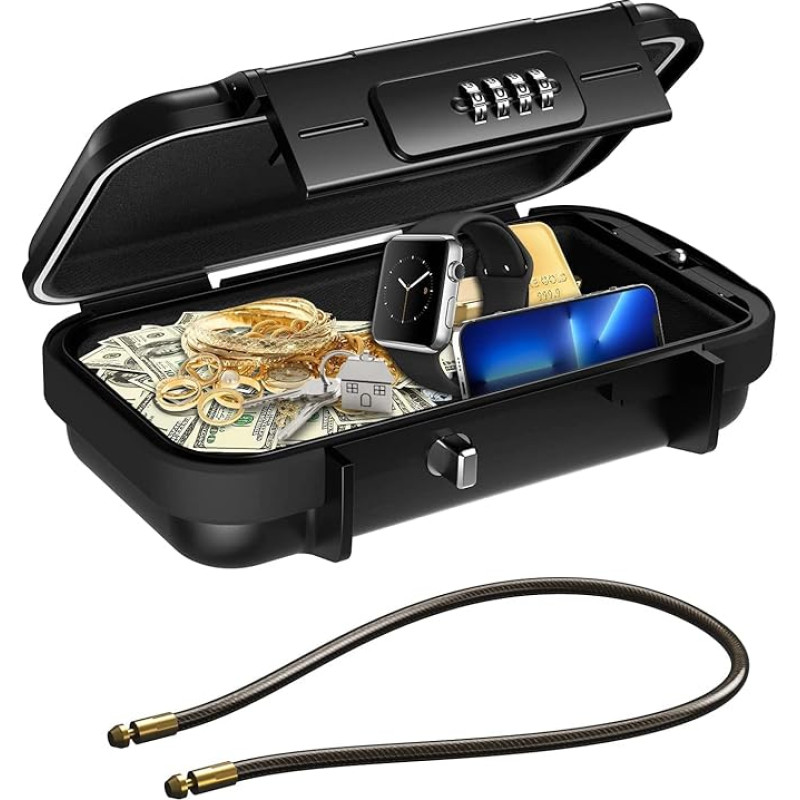 Ankilo Portable Safe, turvakast numbrikoodiga, veekindel vargusvastane Mini Safe kombinatsioonilukk eemaldatava traatköiega turvakapsel, võtmekapsel koju, kontorisse, hotellile