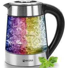 Klaasist veekeetja 1,7 liitrine, 2200 W, roostevabast terasest, temperatuuri valikuga | Teekeetja | 100% BPA (bisfenool A) vaba | Soojendusfunktsioon | LED valgustus värvimuutusega | Temperatuuri seadistus (40°C - 100°C)