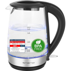 EMERIO WK-123131 Cordless Kettle, BPA-Free, Stainless Steel, Black, 2200 W