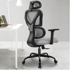 KERDOM Office Chair Ergonomic Desk Chair with Adjustable Headrest, Armrests, Lumbar Support, Against Back Pain 150 kg / 330 lb Load Capacity (Grey)