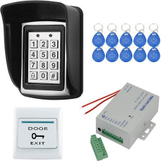 YAVIS RFID Metal Code Lock Door Opener Keyboard Access Control System Kit Set 125 kHz EM Card Reader Weigang 26 + Waterproof Rain Cover + Power Supply + Exit Button + 10 RFID ID Key Fob