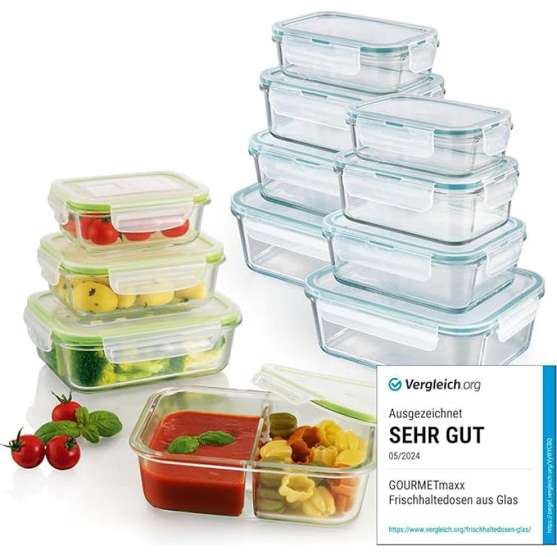 GOURMETmaxx Glass Food Storage Containers Klick-it | Suitable for Microwave, Freezer and Dishwasher | Transparent | Airtight Aroma Protection