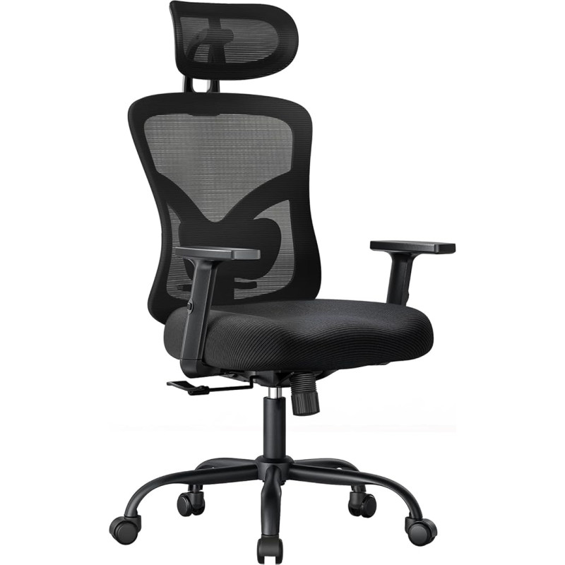 NOBLEWELL ergonomic office chair with lumbar support, adjustable headrest, armrest, backrest, comfortable office chair, swivel chair up to 150 kg load capacity
