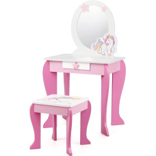 RELAX4LIFE 2-in-1 Children's Dressing Table, Dressing Table with Stool & Removable Mirror & Drawer, Wooden Dressing Table, Mirror Table with Sturdy Structure, Cute Gift for Girls Princess (Pink)