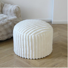 DAWNYIELD Round Pouf Stool, Round Bean Bag Footstool, Couch Stool, Footstool with High-Quality Faux Fur, Pouf, Bean Pouf Cushion, Indoor Stool for Couch and Living Room, 38 x 50 x 50 cm, White