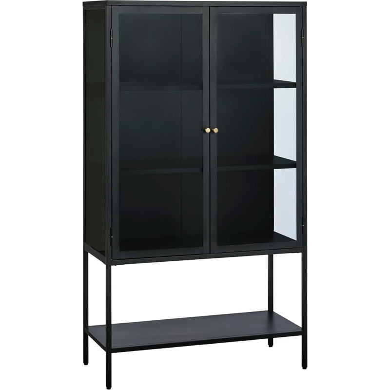 FJORDFORM Black Metal Glass Cabinet with Gold Handles