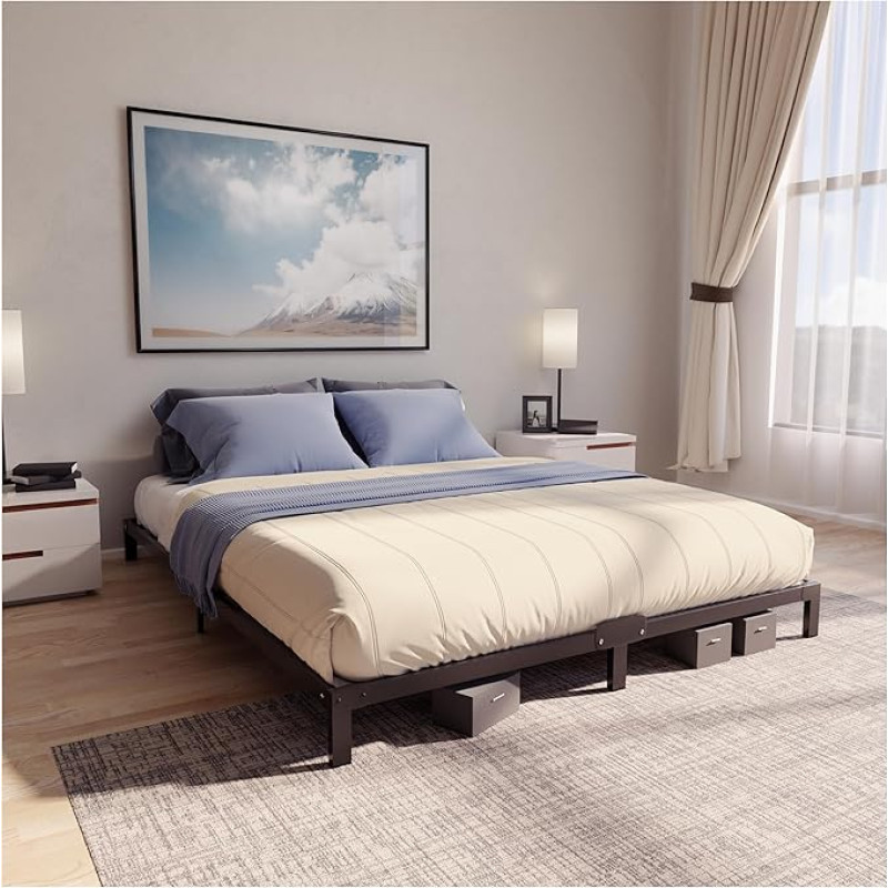 Dreamzie Metal, Slatted Bed Frame, 160 x 200 cm, for Mattress, Height 25 cm, Robust, Easy Assembly, Extensive Storage Space, Black