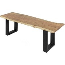 SAM Quintus Bench 120 x 42 cm Acacia Wood Natural Coloured Black Painted Metal Legs, Bench with Real Wane Edge, Solid Wooden Bench