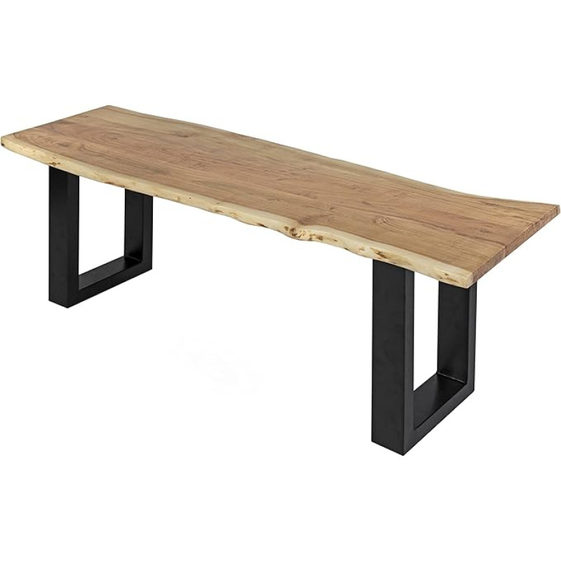 SAM Quintus Bench 120 x 42 cm Acacia Wood Natural Coloured Black Painted Metal Legs, Bench with Real Wane Edge, Solid Wooden Bench