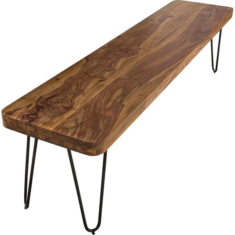 FineBuy Solid Harlem Sheesham Bench for Dining Table, Solid Kitchen Bench, Solid Wood, Dining Bench without Backrest for Dining Room