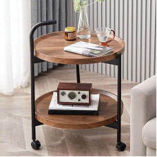 Yahbrra Coffee Table, Small Side Table, Round, Living Room Table: for Living Room, Bedroom, Office, Kitchen, Storage Space with Wheels, Lockable, Easy Assembly (Walnut, 63 x 45 cm)