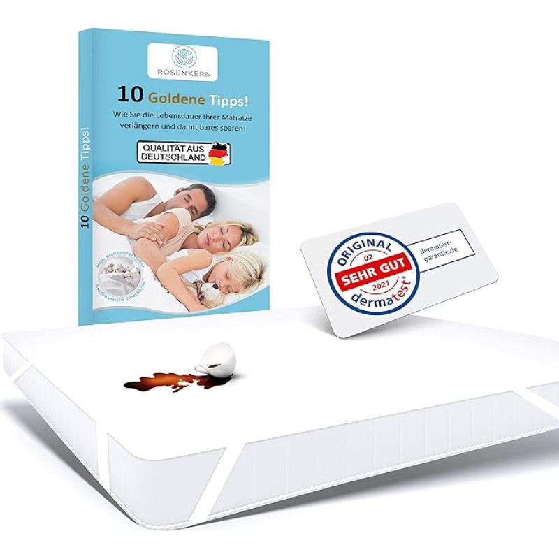 Rosenkern® Mattress Protector 140 x 200 cm - Made in Germany - Washable Incontinence Pad - Cuddly Molleton Mattress Topper - Mattress Protector 140/200 - Moisture Protection 140 x 200 cm Waterproof