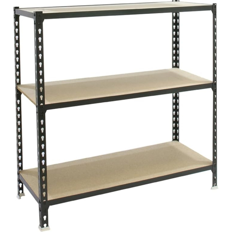 SimonRack Maderclick Heavy Duty Shelving 100 x 80 x 50 cm, Metal Shelf, Basement Shelf, Bending Point 150 kg, 3 Wooden Shelves, Anthracite/Wood