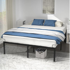VOUNOT Bed Frame 180 x 200 cm Metal Bed with Slatted Frame and Storage Space Under Bed, Bed Frame for Bedroom, Guest Room, Quiet and Robust, Height 36 cm, Black