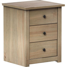Vida Designs Panama Solid Pine Waxed Bedroom Furniture 3-Drawer Bedside Chest, Wood, Natural