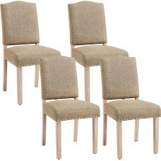 Yaheetech Set of 4 Dining Chairs Upholstered Modern Kitchen Chair Comfortable Upholstered Chair Maximum Load 300 lbs for Dining Room Kitchen Living Room Khaki