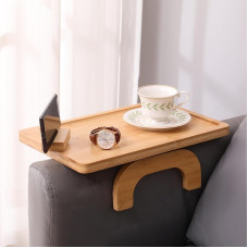 Couch Armrest Tray, Folding Bamboo Tray, Sofa Armrest Tray, Clip On Couch Desk with 360° Rotating Phone Holder, Fits Most Couch Sizes