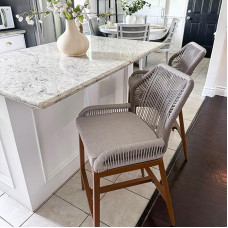 PURPLE LEAF Bar Stools Set of 2, Aluminium Garden Chairs with Armrests and Backrest, Outdoor Bar Stools Rattan, Weatherproof, Bar Stools with Padded Seats, Bohemian Style, for Garden, Kitchens