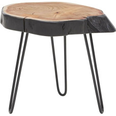 FineBuy Side Table Acacia Solid Wood/Metal Industrial 40 x 40 x 32 cm Tree Edge Living Room Table Sofa Table Solid Hairpin Legs Small Extension Table Living Room