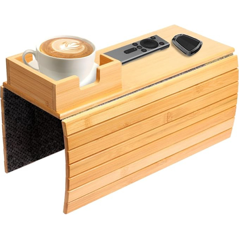 LuLobtg Sofa-Armlehnentablett, faltbar, aus Holz, mit Getränkehalter, rutschfester Sofa-Armtisch, Couch-Armlehnen-Organizer für Snacks, Handy, Fernbedienung, Getränkebecher