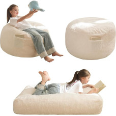 MAXYOYO Bean Bag Bed - Convertible from Bean Bag Chair to Bed - Foam Sofa with Shaggy Cover and Fluffy Filling for Children, Teenagers, Guests (Beige, 130 x 90 cm)