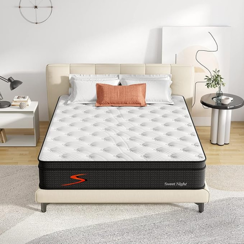 Sweetnight Mattress 150 x 190 cm Spring Mattress Height 25 cm Oeko-Tex Certified Bamboo Charcoal Gel Memory Foam Hybrid Mattress Hardness H3 Barrel Pocket Spring Mattress Breathable Rolled Mattress
