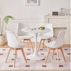 DEYARNA HOME Dining Room Group 5-Piece Dining Set, Kitchen Table Set, Dining Table with 4 Dining Room Chairs Set for Dining Room, Kitchen, Living Room, Table Size: 80 x 80 x 75 cm (White)