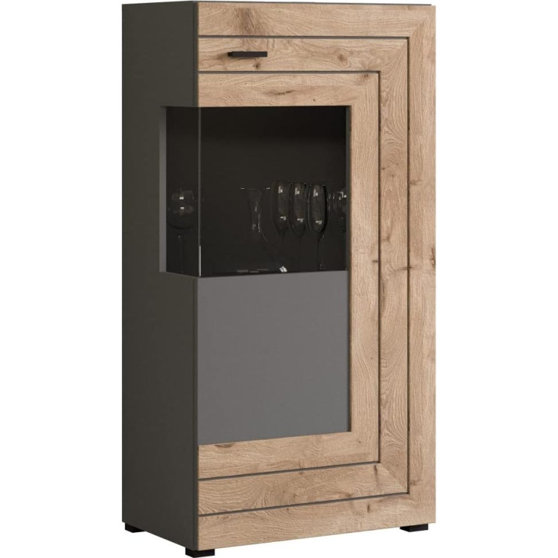 Newroom Lianne.Four Modern Display Cabinet Grey Oak 60 x 117 x 37 cm (W x H x D) Glass Cabinet Standing Display Cabinet Living Room Office