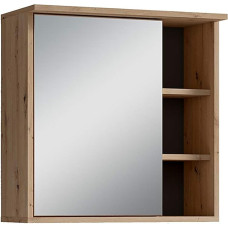 byLIVING Wellness Bathroom Mirror Cabinet / Artison Oak Look Light Brown / Mirror Wall Cabinet with LED Lighting and Socket / Bathroom Wall Cabinet with Mirror Door / W 60 x H 61 x D 28 cm