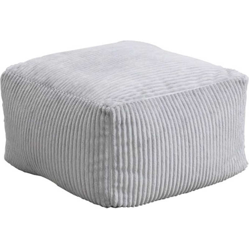 Home Deluxe - Cozy Bean Bag Stool - Fabric: Velvet Corduroy Colour: Light Grey - Dimensions: 44 x 44 x 25 cm Including Filling I Seat Furniture Bean Bag Bean Bag Bean Bags