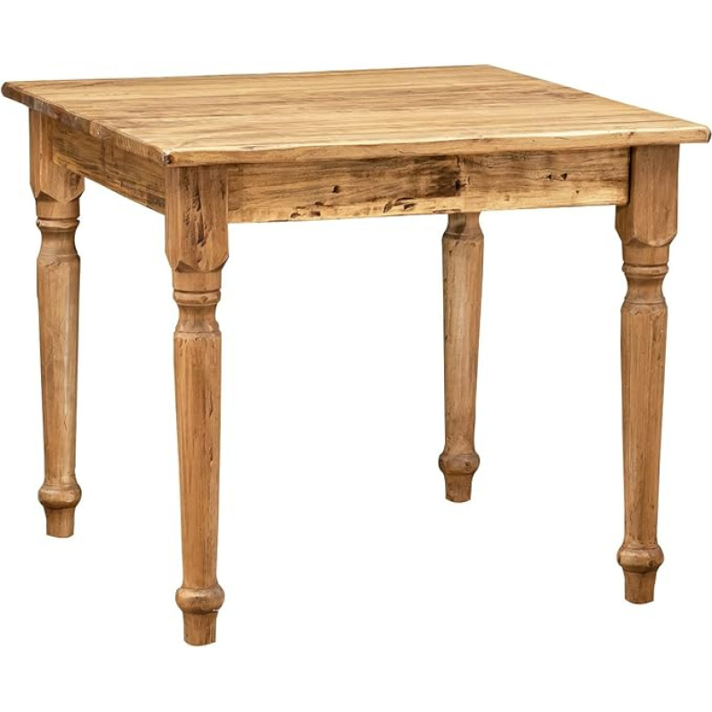 Country-style solid lime wood, natural finish W90xDP90xH78 cm sized table