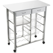 Versa Leicester Kitchen Trolley with Wheels, Drawers and Bottle Rack, Vegetable Grocer, Kitchen Shelf, Measures Height 82 x Length 40 x Width 76 cm, Wood and Metal, White