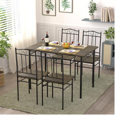 SETSAIL Dining Room Set with Dining Table and 4 Dining Chairs, Kitchen Table Set for Kitchen, Living Room, Dining Room, Dark Brown & Black, 109 cm Table + 4 Chairs