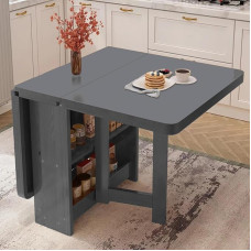 Klappbarer Esstisch, Massivholz-Verlängerungstisch mit doppeltem Stauraum, vielseitiges Klappdesign für Küche, Büro oder Esszimmer – belastbar bis zu 400 kg