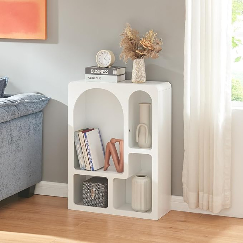 [en.casa] Vågå Bookcase, Standing Shelf, 80 x 60 x 24 cm, Open Bookcase with 4 Compartments, Standing Shelf, White