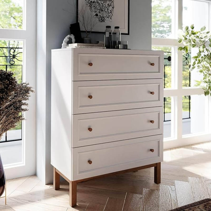 FORTE PENKRIDGE Chest of Drawers 80, Elegant Chest of Drawers with 4 Drawers, Modern Sideboard, Wood Composite, Secret Grey/Mud Oak Wood Decor, 80.2 cm Wide x 107.8 cm High x 43.7 cm Deep