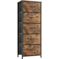 Chest of Drawers with 5 Drawers, Fabric Drawer Cabinet, Tall Narrow Dressers & Sideboard, Storage Cabinet for Bedroom, Living Room, Hallway, Furniture Made of Metal Frame, Wooden Top, Vintage Rustic