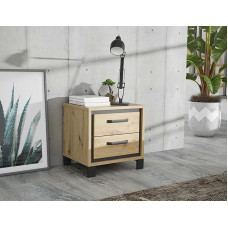 Forte Trondheim 50 Bedside Table with 2 Drawers, Bedside Cabinet, Wood Composite, Artisan Oak/Black Oak Wood Decor, 49.4 cm Wide x 49.3 cm High x 41.5 cm Deep