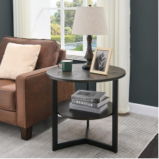 MIAUWUUFHOME Solid Wood Side Table Round Small Coffee Table Small Living Room Table Storage Space for Living Room Bedroom Bedside Table Modern Coach Table CJZ1338BK