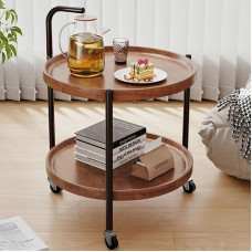 GHBXJX Modern Round Coffee Table with Storage Space, Wooden Side Table with Wheels, Small Bedside Table, Coffee Table, Small Living Room Table, Couch Side Tables for Living Room and Bedroom, 45 x 45 x