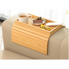 Natural Bamboo Sofa Tray, Sofa Tray, Sofa Tray, Table for Couch, Foldable Non-Slip Coffee Arm Table, Sofa Side Table for Snacks, Phone, Control, Cups, No Installation