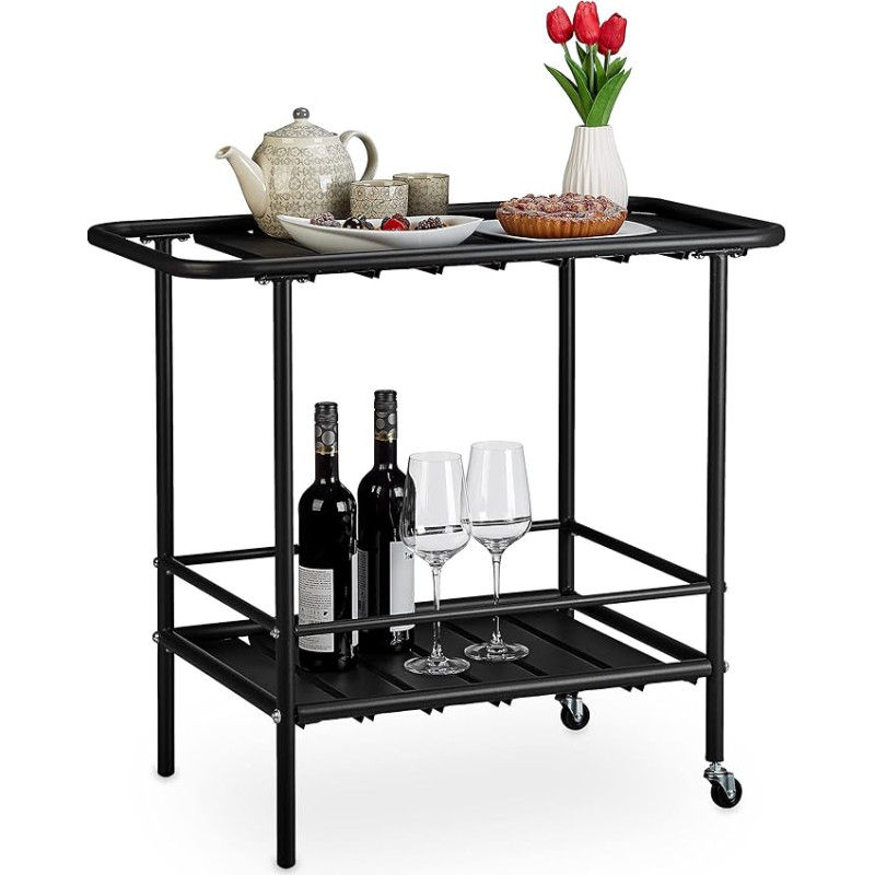 Relaxdays Serving Trolley, Flexible Wheels, Multi-Purpose Trolley, Outdoor, Trolley, Modern, Steel, H x W x D: 72 x 45 x 80.5 cm, Black