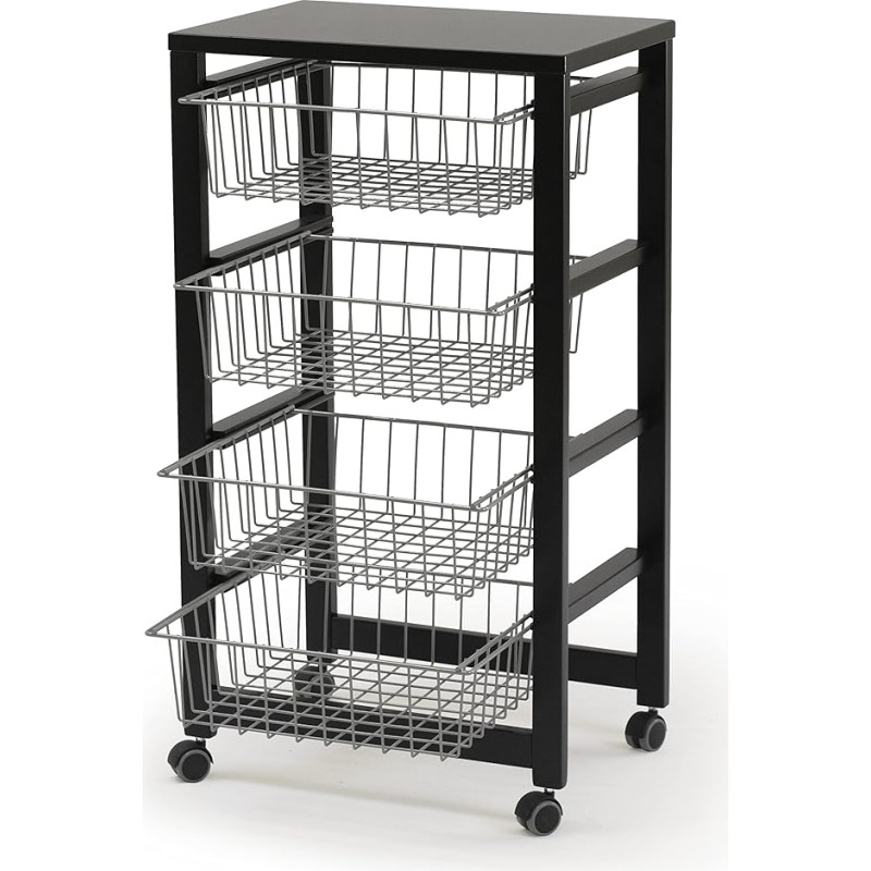 Arredamenti Italia AR-It il Cuore del Legno Gingerone Kitchen Trolley 4 Baskets Black Wood